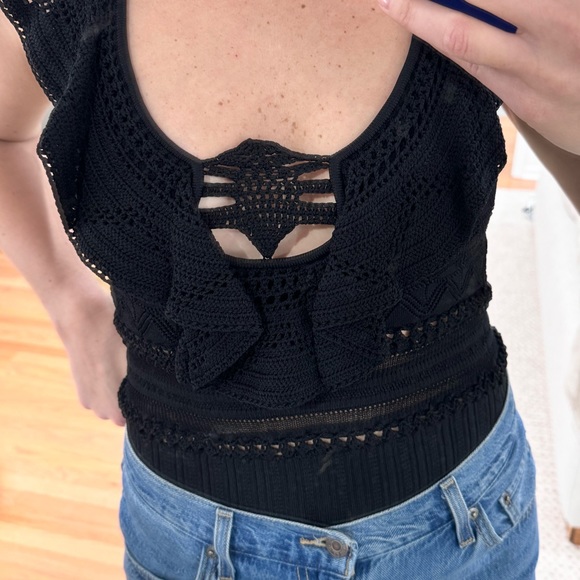 Vintage Catherine Malandrino Black Crochet Top - Picture 2 of 6